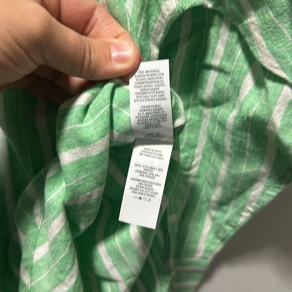 aerie S Celebrity Green White Stripe Pool-to-Party Linen Blend Cover up Shirt - Picture 17 of 17